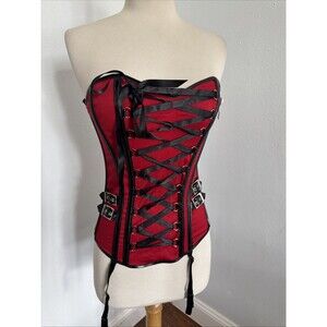 Fredericks Corset‎ Womens Medium Red Coquette Sexy Bustier Garter Belt